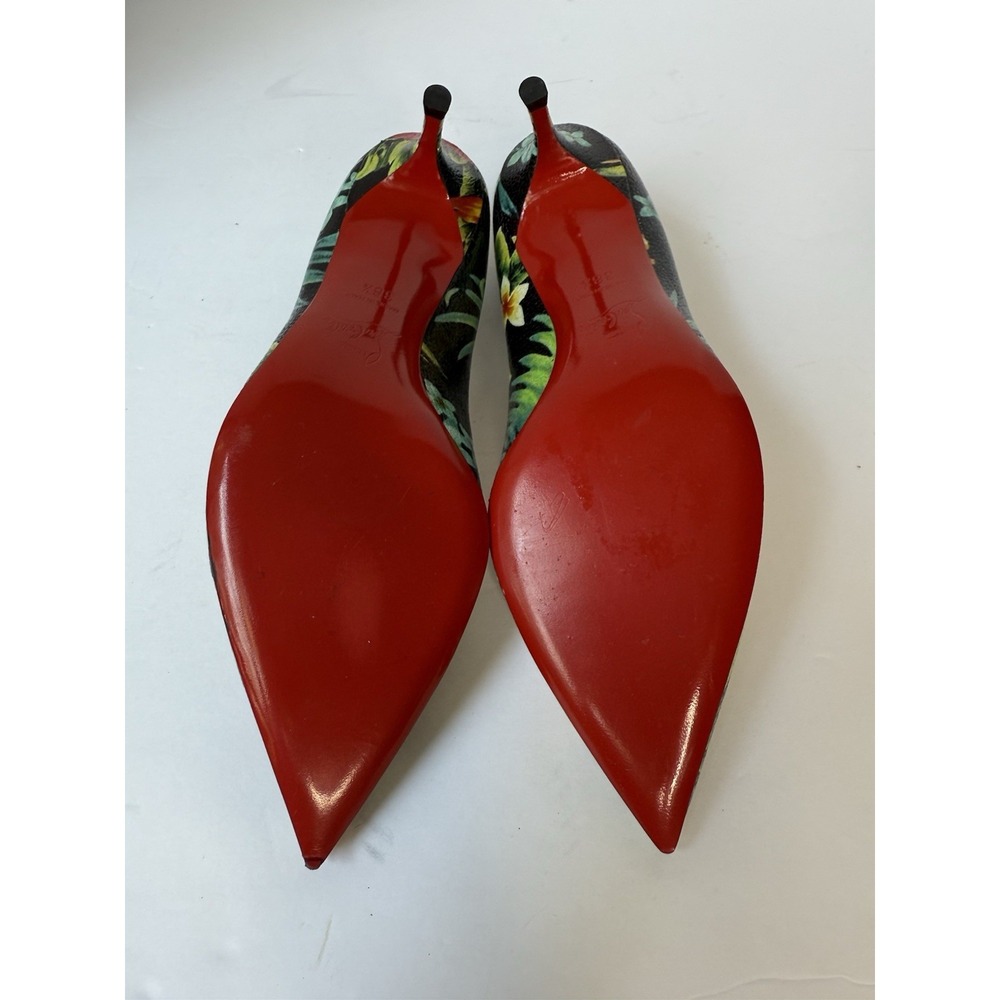 Christian Louboutin Pigalle Follies 55 Calf Hawaii Tropical Floral Heels SZ 38.5 - Picture 8 of 9